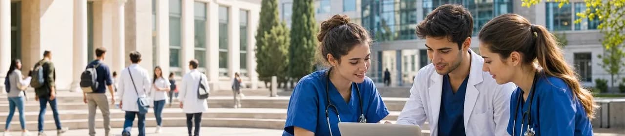 European medical campus with students in a clinical learning setting